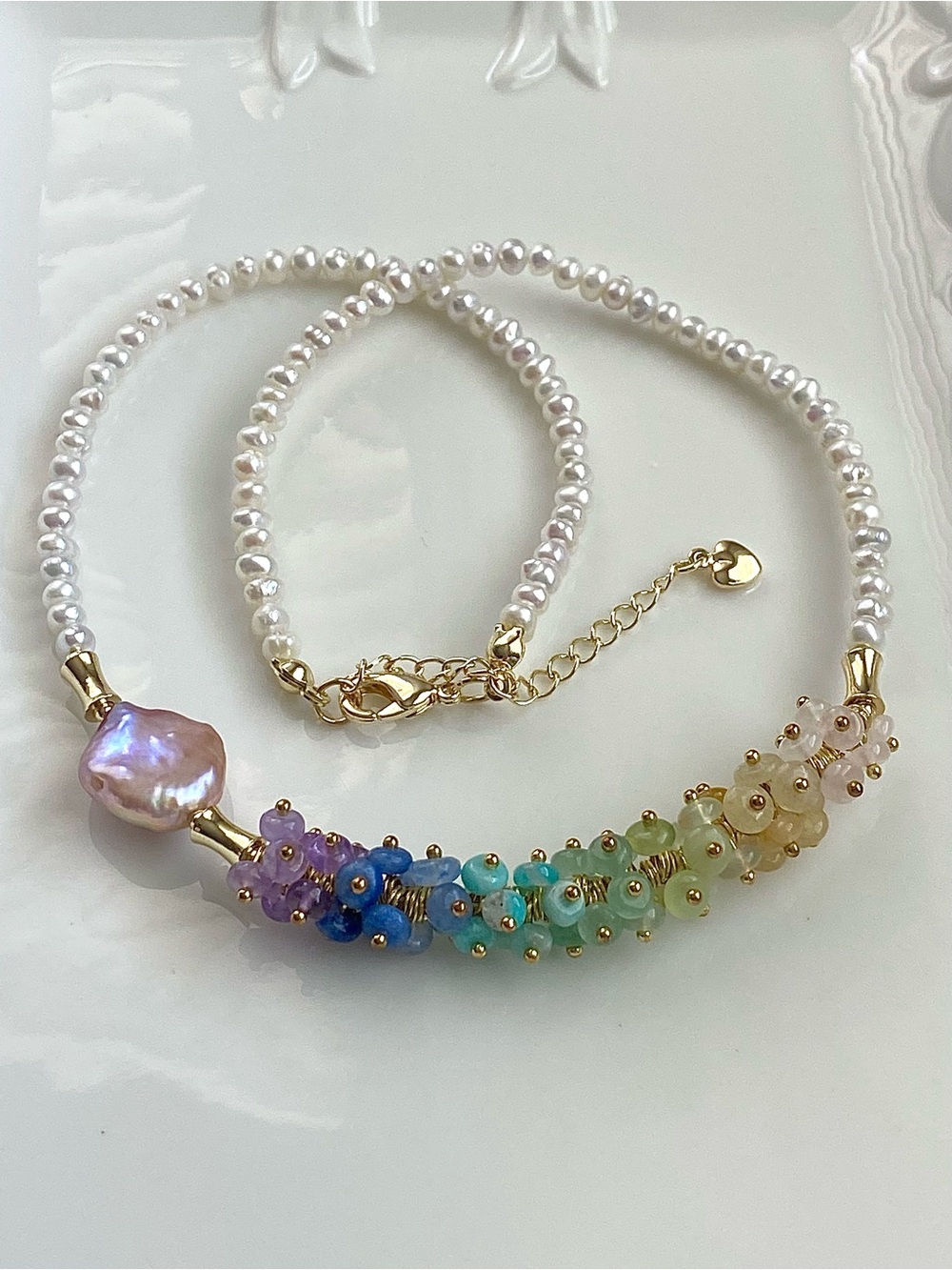 GP83-Handmade Multi gemstone And Freshwater Pearl Necklace